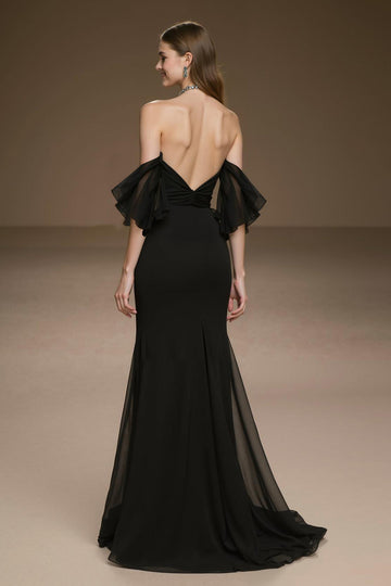 Off The Shoulder Black Mermaid Ruffled Pageant Dress